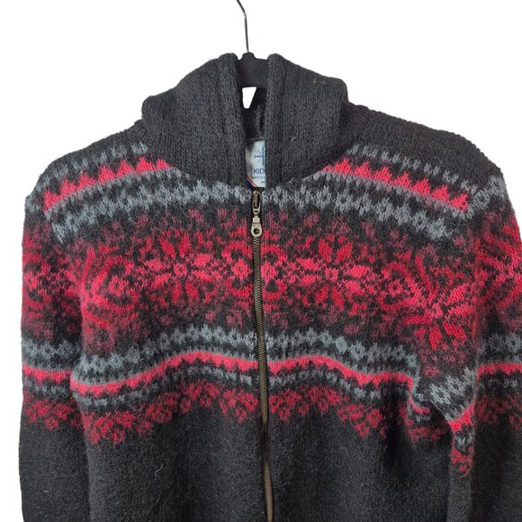 Kidka Icelandic Sweater Womens M Gray Wool Cardigan Full Zip Long Sleeve Hooded - Picture 3 of 8